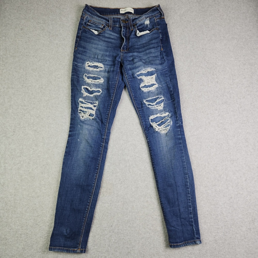 Mudd Jeans Womens 5 Blue Denim Faded Mid Rise FLX‎ Stretch Distressed Skinny Leg